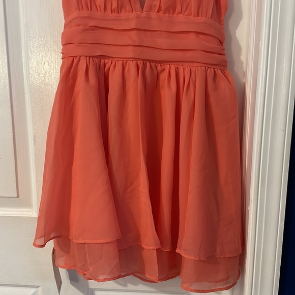 NWT ABERCROMBIE & FITCH peachy pink plunge neck flowy tiered open back dress - Picture 4 of 12